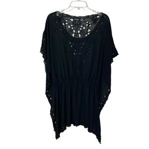 Raviya Black Semi Sheer Embroidered Eylet Swimsuit Coverup Women's Size Small